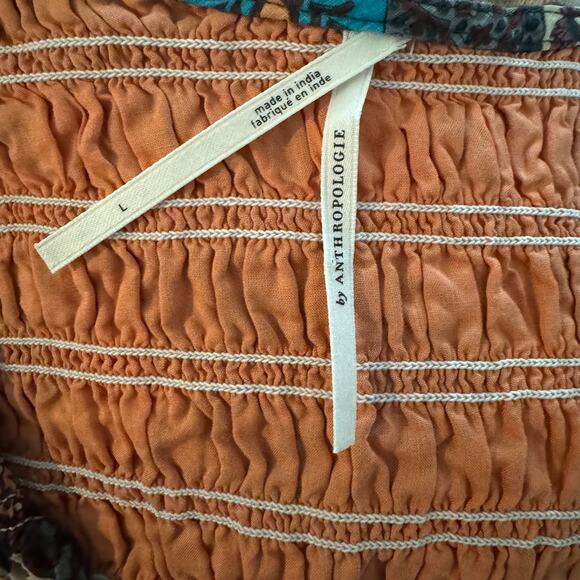 Anthropologie The Peregrine Patchwork Smocked Ruffle Midi Dress Size Large - Picture 12 of 12